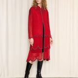 Vintage Red Beaded Layered Duster