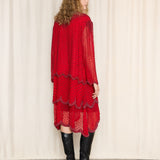 Vintage Red Beaded Layered Duster