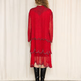 Vintage Red Beaded Layered Duster