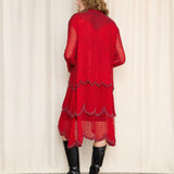 Vintage Red Beaded Layered Duster