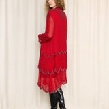 Vintage Red Beaded Layered Duster