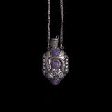 Antique Perfume Bottle Necklace with Purple Stones