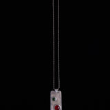 Sterling Silver Rectangular Pendant with Red and Green Stones Necklace