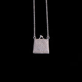 Sterling Silver Amethyst Marcasite Pocketbook Pendant Necklace