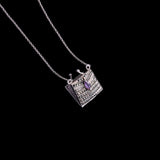 Sterling Silver Amethyst Marcasite Pocketbook Pendant Necklace