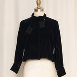 Antique Black Velvet Jacket with Tie Neck Detail
