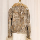 Vintage Shearling Patchwork Jacket with Fur Collar