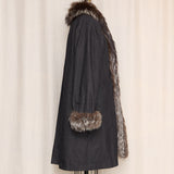 Yves Saint Laurent Denim Coat with Brown Fur Lining & Trim