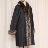 Yves Saint Laurent Denim Coat with Brown Fur Lining & Trim
