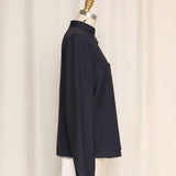 Giorgio Armani Black Pinstripe Wool Mandarin Jacket