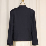Giorgio Armani Black Pinstripe Wool Mandarin Jacket