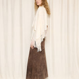 Vintage Silk Scarf with Floral Embroidery and Fringe