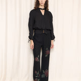 Amuleti Black Pants with Floral Applique