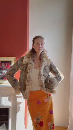 Vintage Shearling Patchwork Jacket with Fur Collar — full view