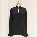 YL Black Silk Blouse with Beaded Collar