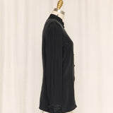 YL Black Silk Blouse with Beaded Collar