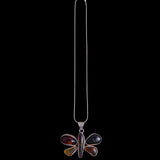 Sterling Silver Butterfly Pendant Necklace with Multicolor Stones