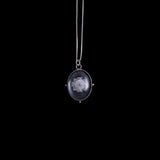 Sterling Silver Necklace with Oval Etched Glass Pendant