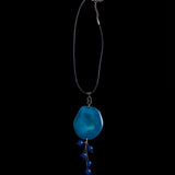 Sterling Silver Blue Stone Pendant Necklace with Bead Drops