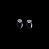 Sterling Silver Black Oval Earrings with Fan Details