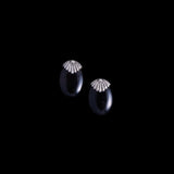 Sterling Silver Black Oval Earrings with Fan Details