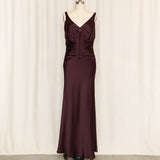 Silk Plum Dress with Ruched Detailing