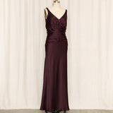 Silk Plum Dress with Ruched Detailing