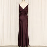 Silk Plum Dress with Ruched Detailing