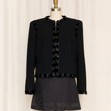 Vintage Wool Black Blazer with Bow Appliqué