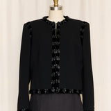 Vintage Wool Black Blazer with Bow Appliqué