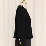 Vintage Wool Black Blazer with Bow Appliqué