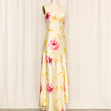 Yellow Floral Beaded Dress with Lace Lining