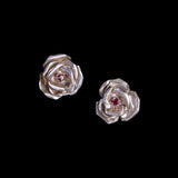 Vintage Sterling Silver Flower Earrings with Red Stones