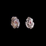 Vintage Sterling Silver Flower Earrings with Red Stones