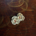 Vintage silver flower earrings with red stones