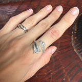 Vintage silver wrap ring with sculptural leaf motif