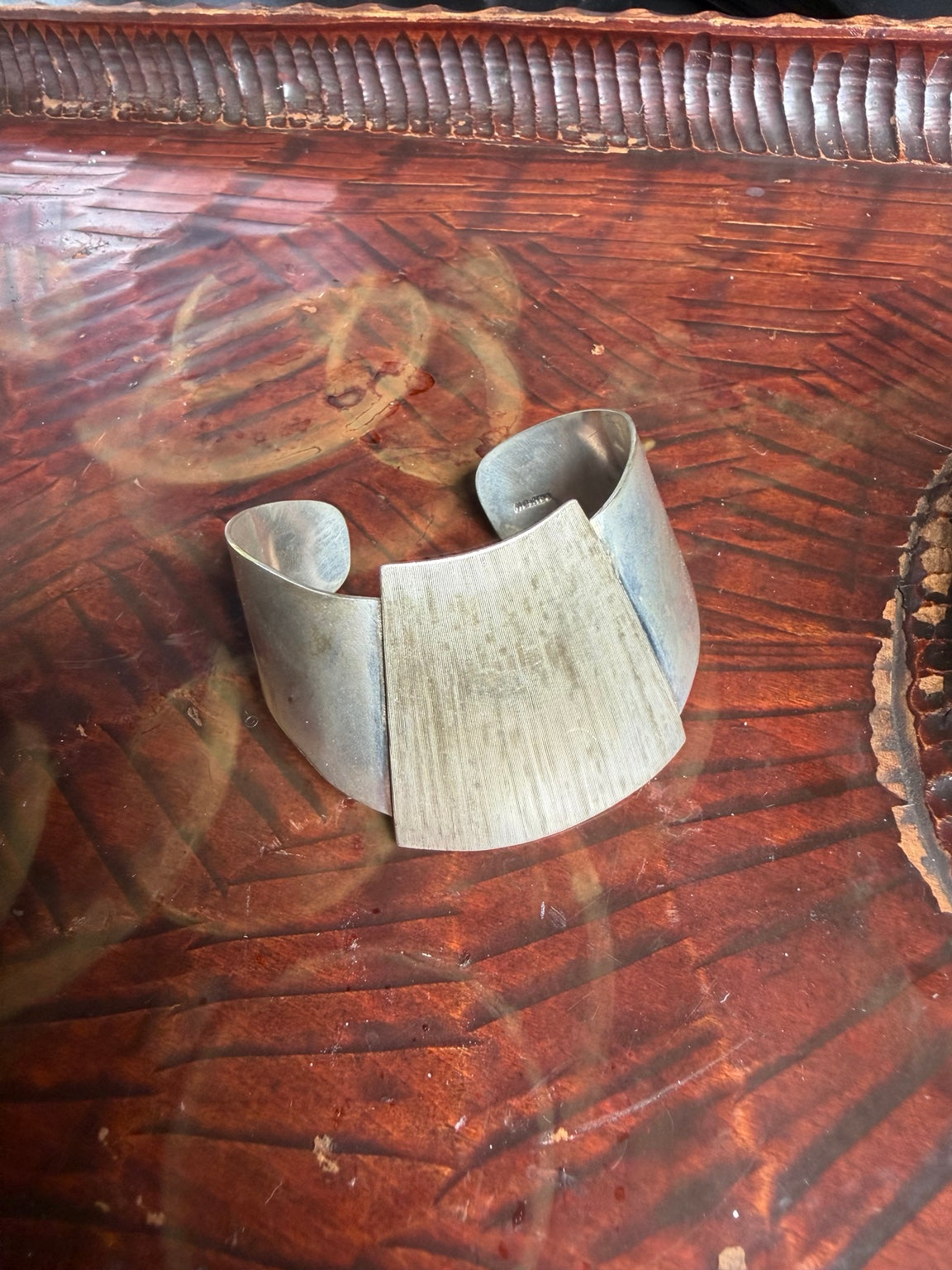 Vintage wide silver tone cuff bracelet